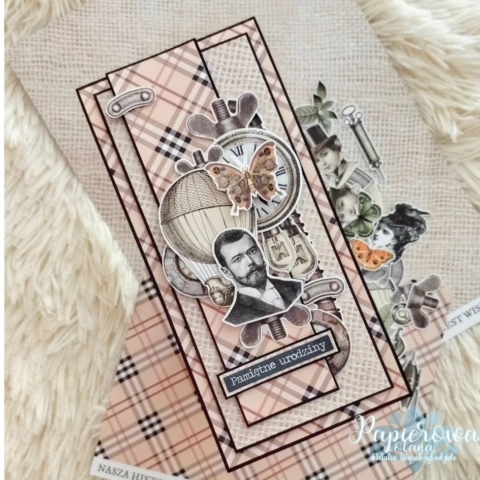 kartka urodzinowa dla pana do pudełka grafiki vintage steampunk