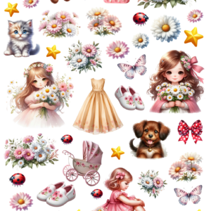 Kolekcja papierów do scrapbookingu A4. Urocza Królewna Meadow Art. Dodatki do wycinania